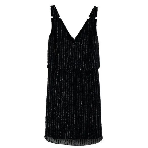 NWT Adrianna Papell Womens Black Sequin Sleeveless Mini Dress 2 event  holiday